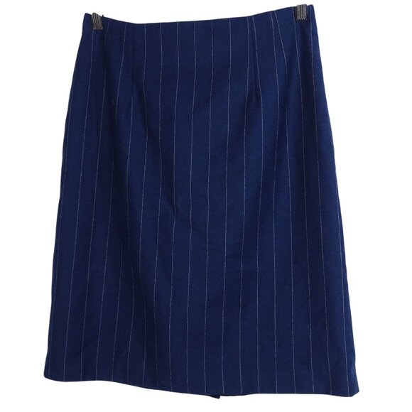 Vintage JG Hook Navy Blue Lined Wool Pinstripe Skirt Women Size 12 Work Business - Picture 1 of 10